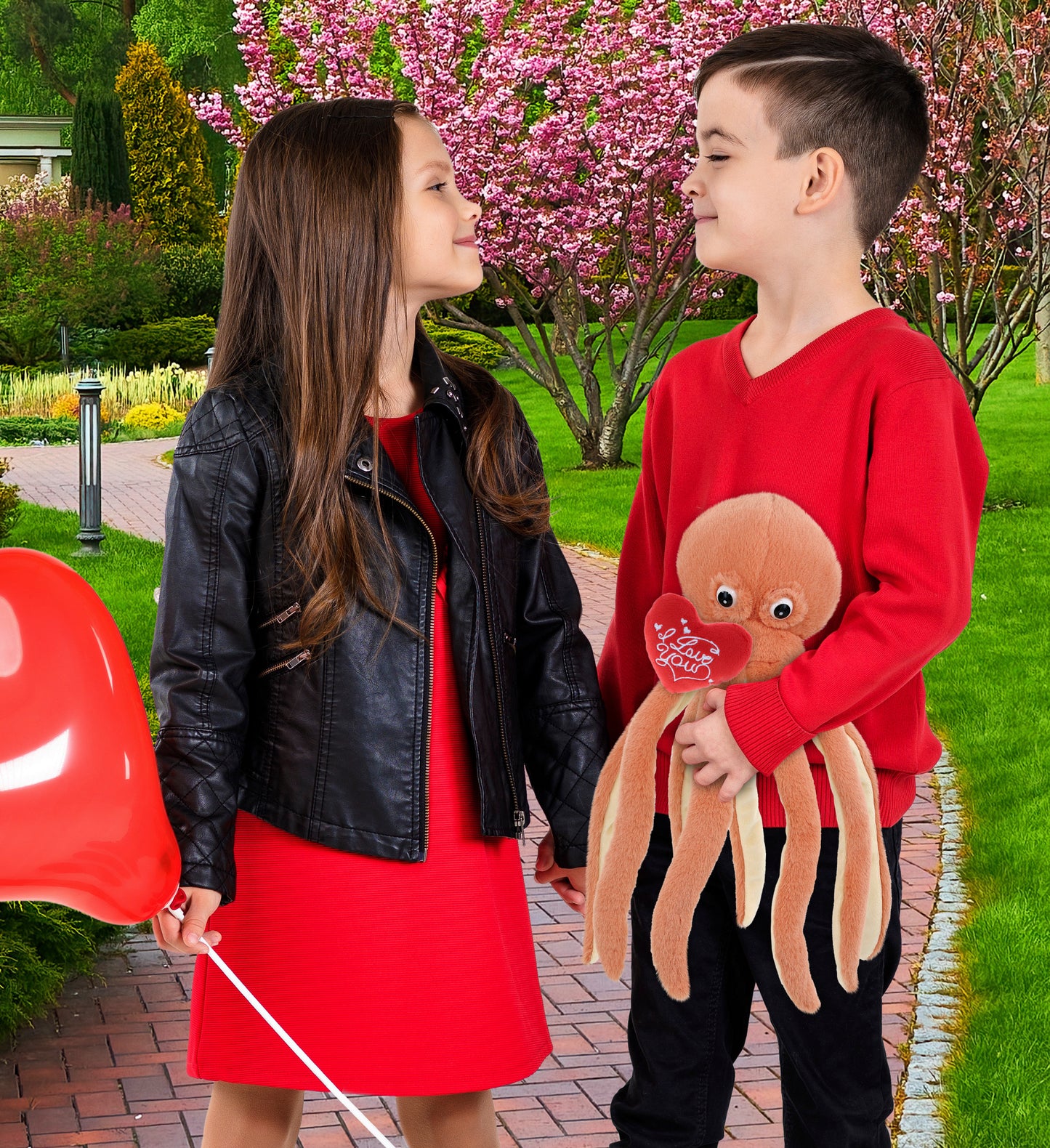 PLUSH I LOVE YOU RED HEART - SUPER-SOFT PLUSH - ORANGE OCTOPUS 15"