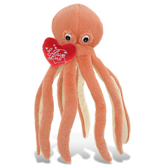 PLUSH I LOVE YOU RED HEART - SUPER-SOFT PLUSH - ORANGE OCTOPUS 15"