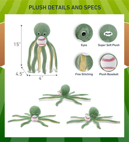 SUPER-SOFT PLUSH - GREEN OCTOPUS 15" WITH BASEBALL PLUSH