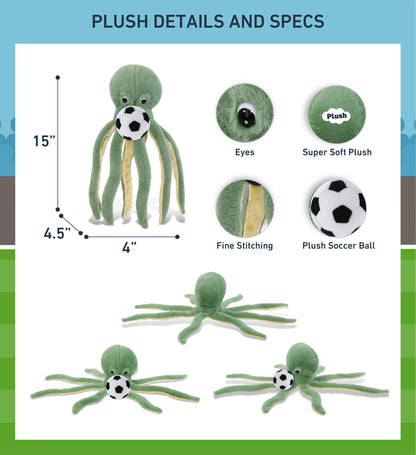 SUPER-SOFT PLUSH - GREEN OCTOPUS 15" WITH SOCCER PLUSH