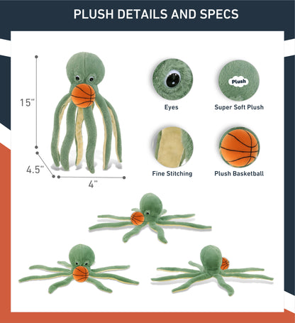 SUPER-SOFT PLUSH - GREEN OCTOPUS 15" WITH BASKETBALL PLUSH