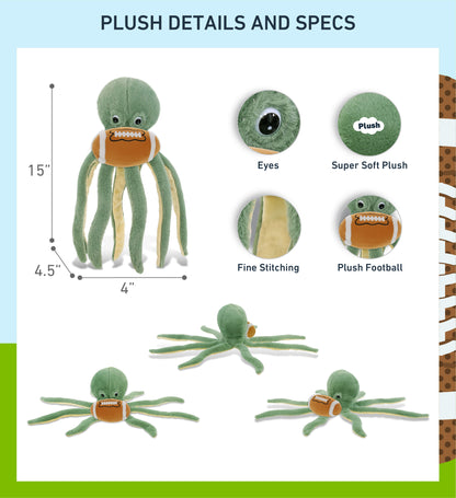 SUPER-SOFT PLUSH - GREEN OCTOPUS 15" WITH FOOTBALL PLUSH