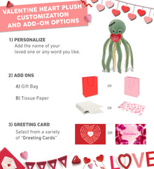 PLUSH I LOVE YOU RED HEART - SUPER-SOFT PLUSH - GREEN OCTOPUS 15"