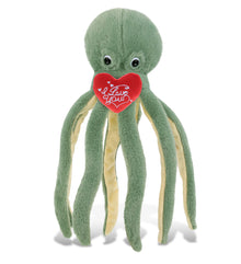 PLUSH I LOVE YOU RED HEART - SUPER-SOFT PLUSH - GREEN OCTOPUS 15"