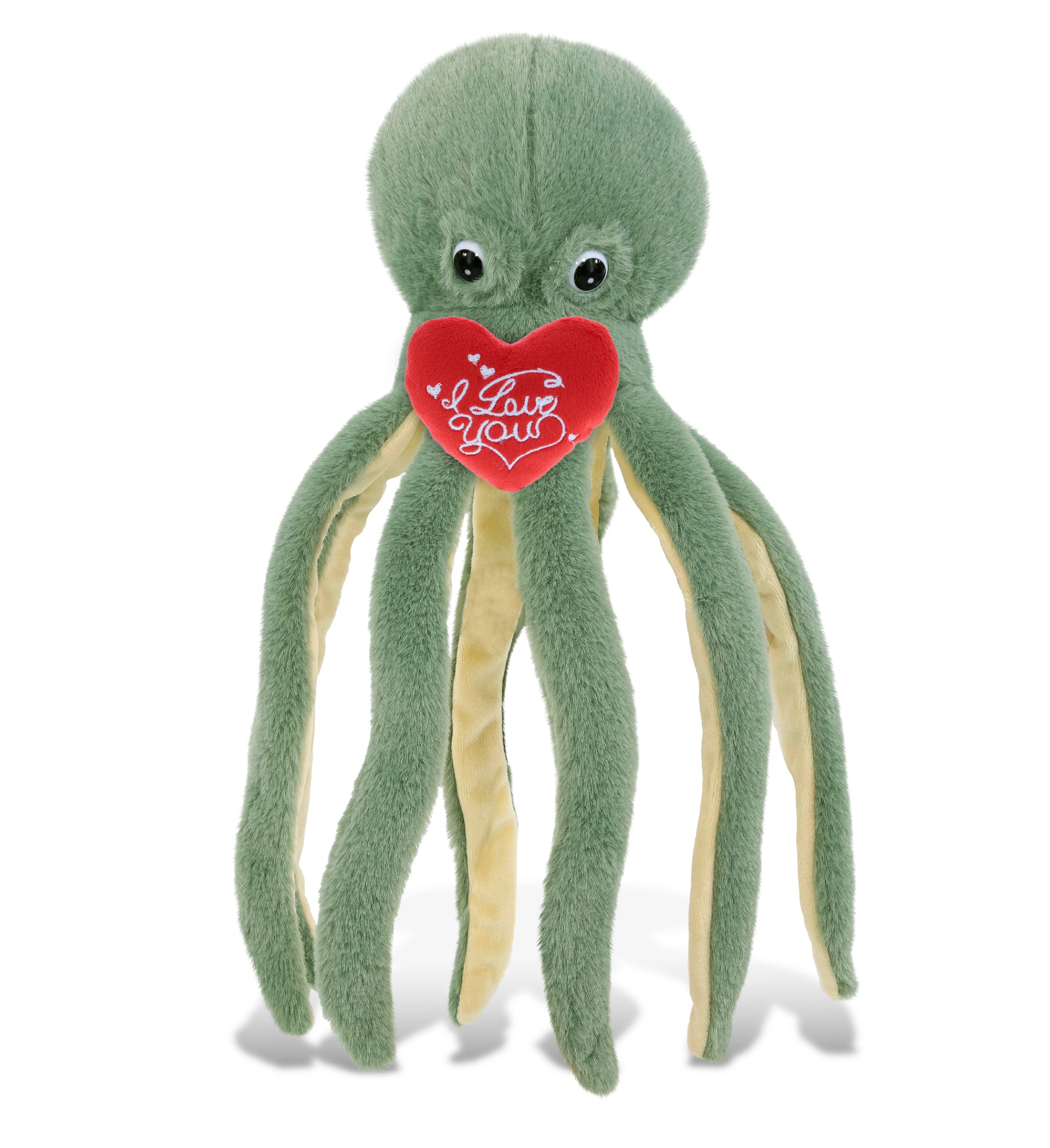 PLUSH I LOVE YOU RED HEART - SUPER-SOFT PLUSH - GREEN OCTOPUS 15"