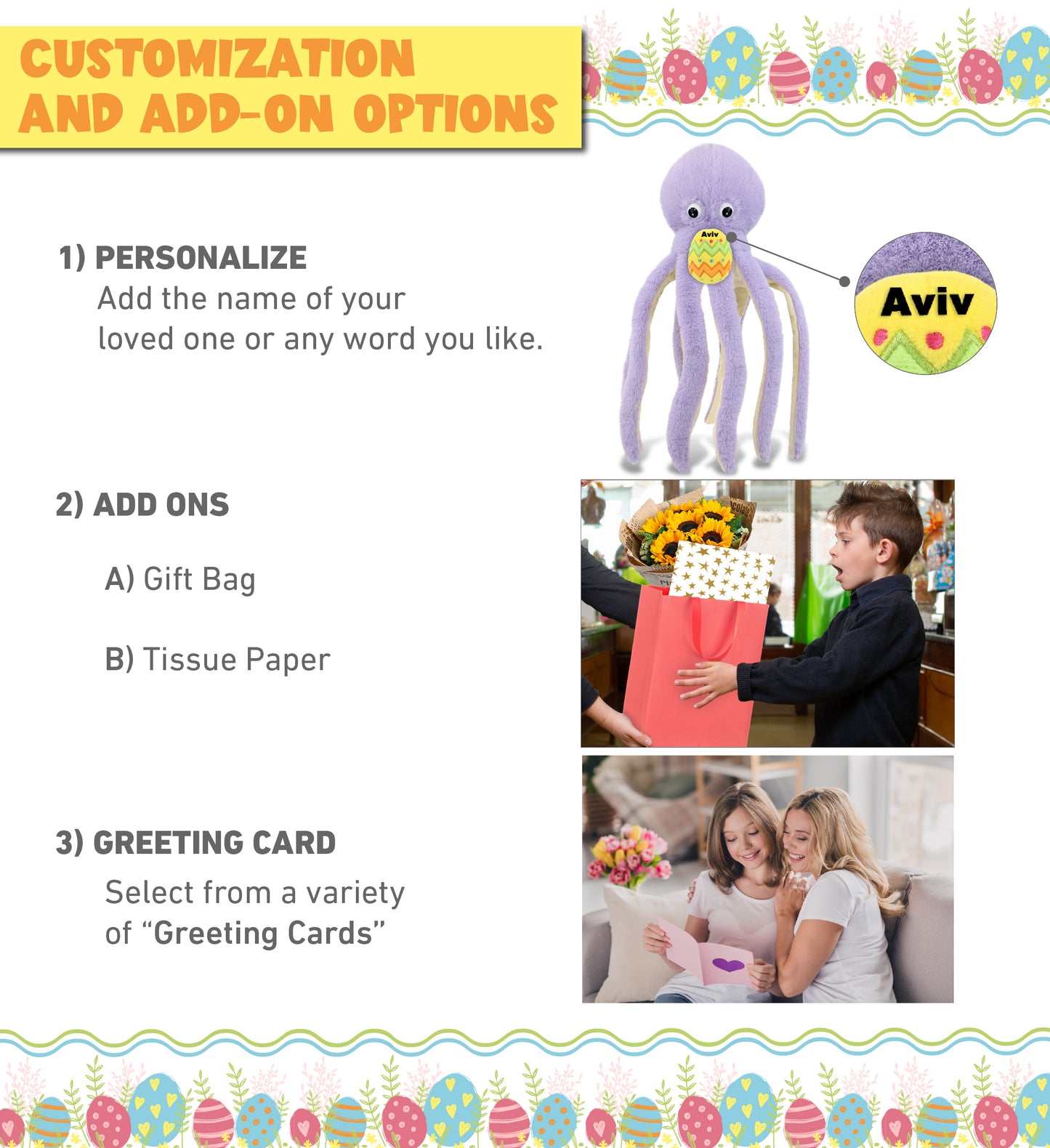 DolliBu Super Soft Purple Octopus with Yellow Easter Egg Plush - 15 Inches
