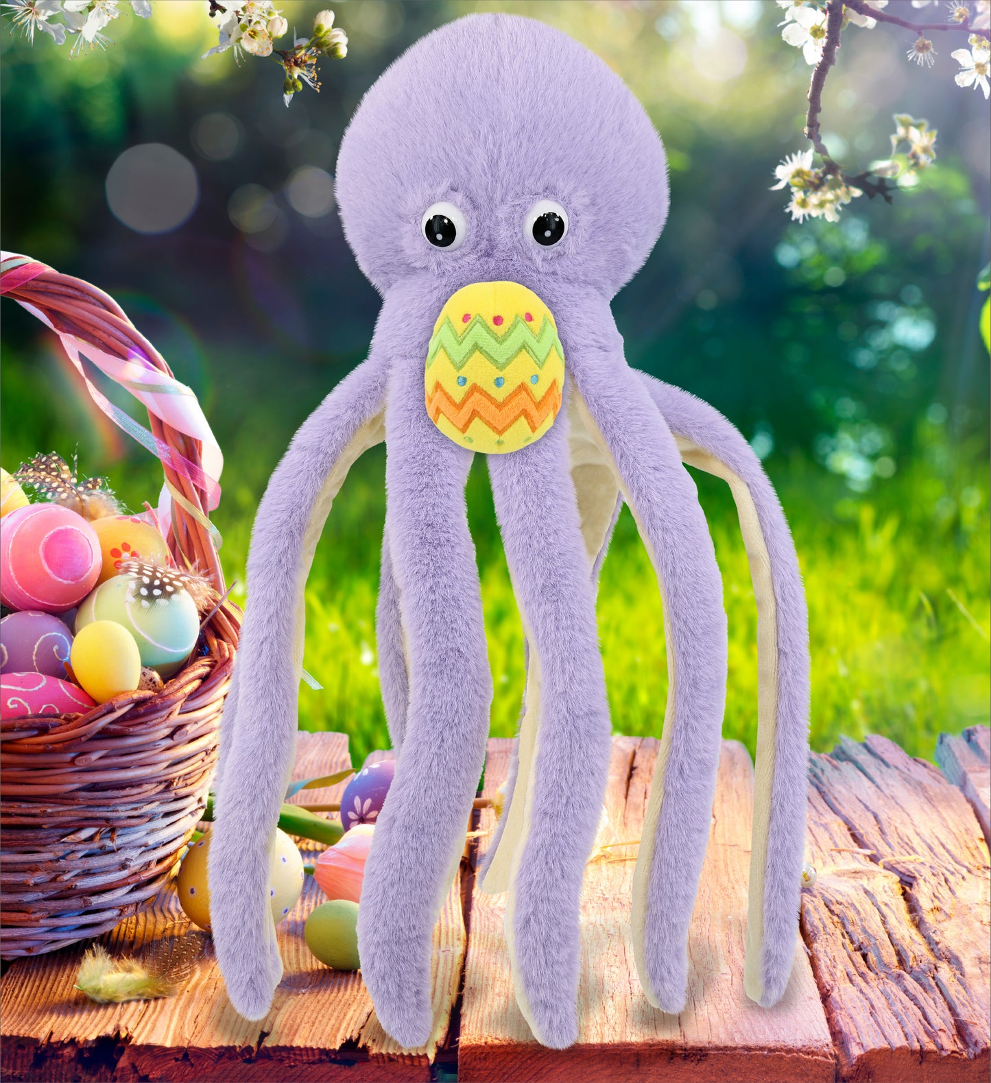 DolliBu Super Soft Purple Octopus with Yellow Easter Egg Plush - 15 Inches