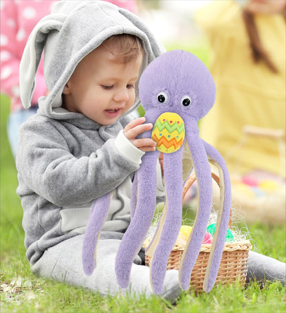 DolliBu Super Soft Purple Octopus with Yellow Easter Egg Plush - 15 Inches