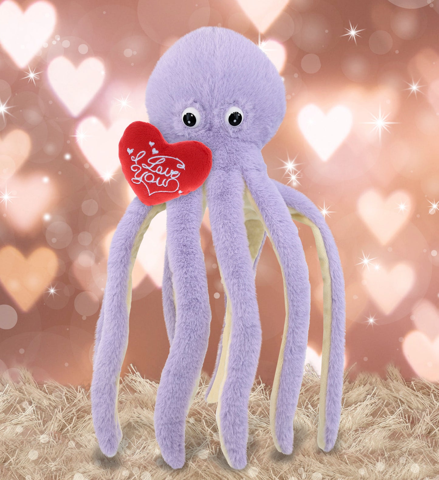 PLUSH I LOVE YOU RED HEART - SUPER-SOFT PLUSH - PURPLE OCTOPUS 15"