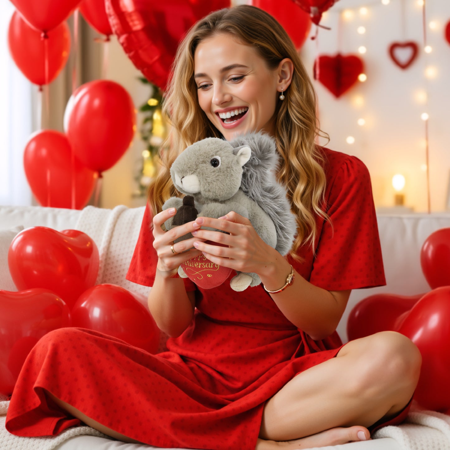 SUPER-SOFT PLUSH - GREY SQUIRREL 8" WITH HAPPY ANNIVERSARY HEART