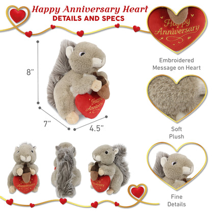 SUPER-SOFT PLUSH - GREY SQUIRREL 8" WITH HAPPY ANNIVERSARY HEART