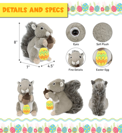DolliBu Super Soft Cute Grey Squirrel with Yellow Easter Egg Plush - 8 Inches