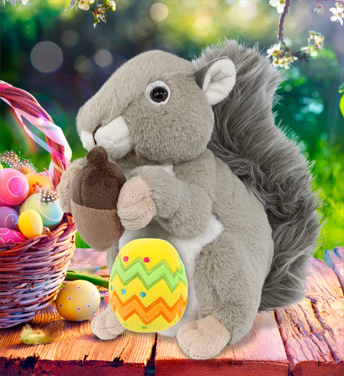 DolliBu Super Soft Cute Grey Squirrel with Yellow Easter Egg Plush - 8 Inches