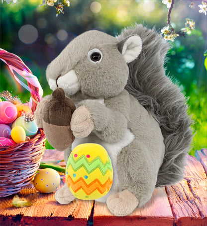 DolliBu Super Soft Cute Grey Squirrel with Yellow Easter Egg Plush - 8 Inches