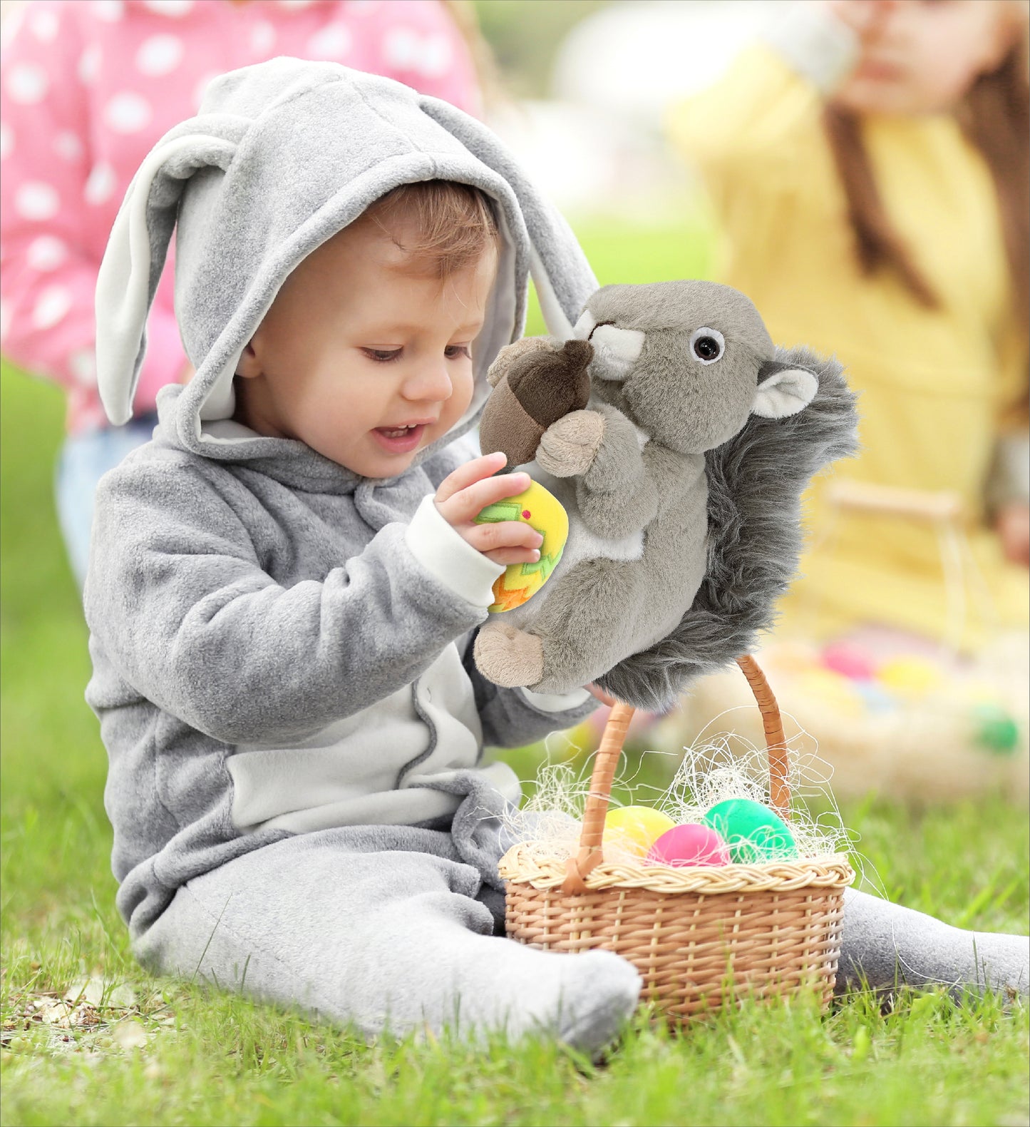 DolliBu Super Soft Cute Grey Squirrel with Yellow Easter Egg Plush - 8 Inches