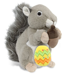 DolliBu Super Soft Cute Grey Squirrel with Yellow Easter Egg Plush - 8 Inches