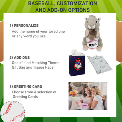 SUPER-SOFT PLUSH - GREY SQUIRREL 8" WITH BASEBALL PLUSH