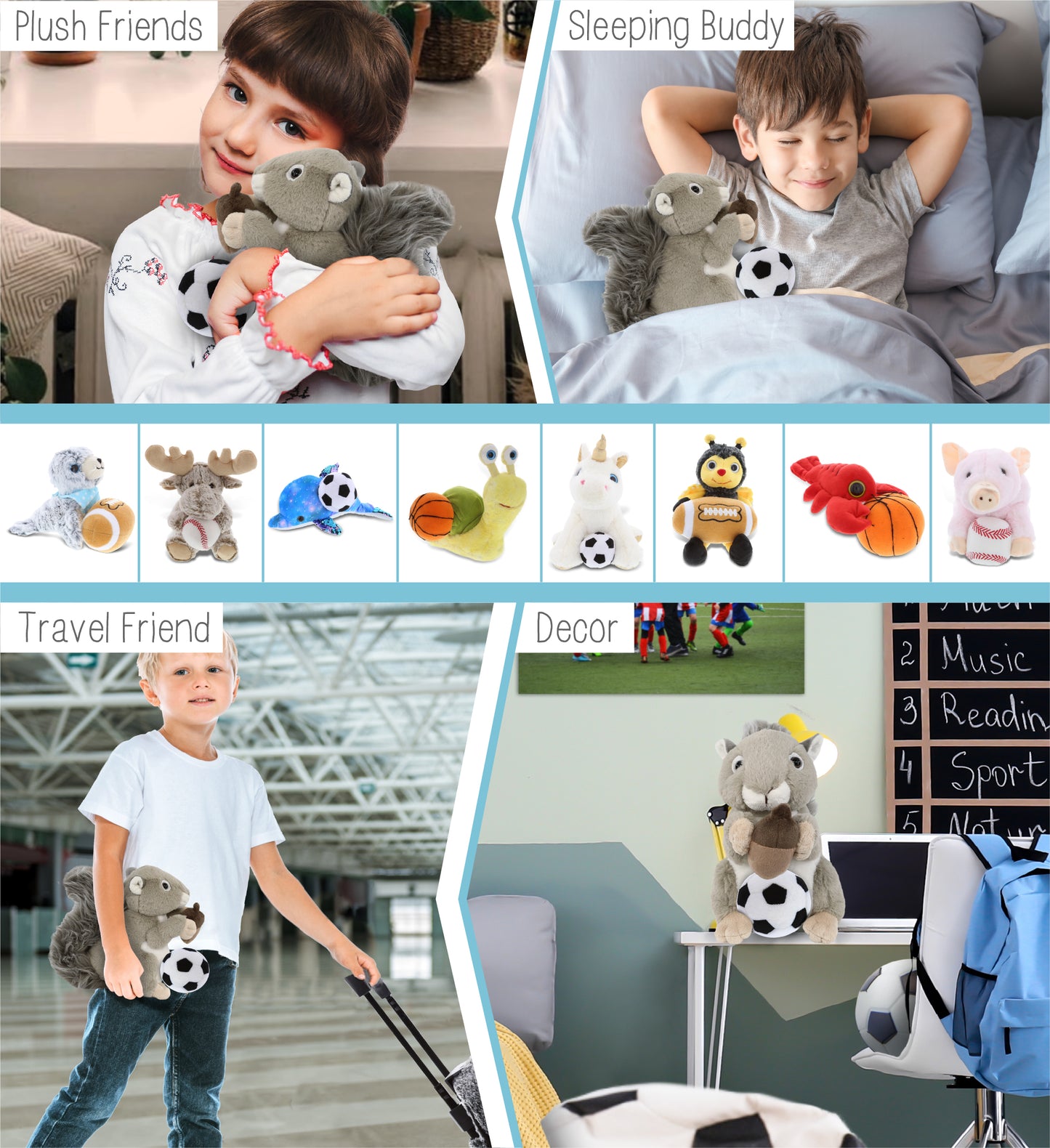 SUPER-SOFT PLUSH - GREY SQUIRREL 8" WITH SOCCER PLUSH