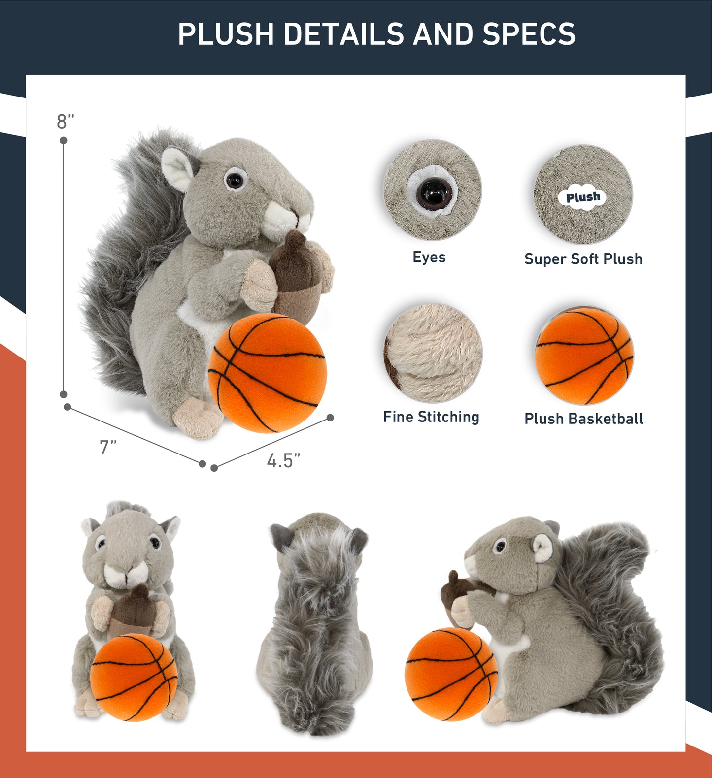 SUPER-SOFT PLUSH - GREY SQUIRREL 8" WITH BASKETBALL PLUSH