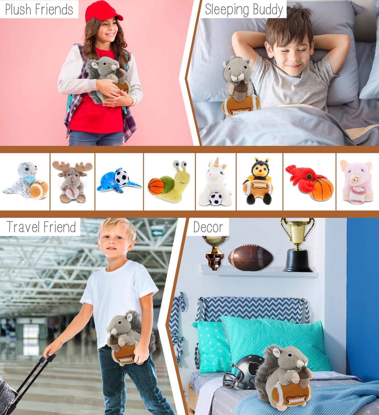 SUPER-SOFT PLUSH - GREY SQUIRREL 8" WITH FOOTBALL PLUSH