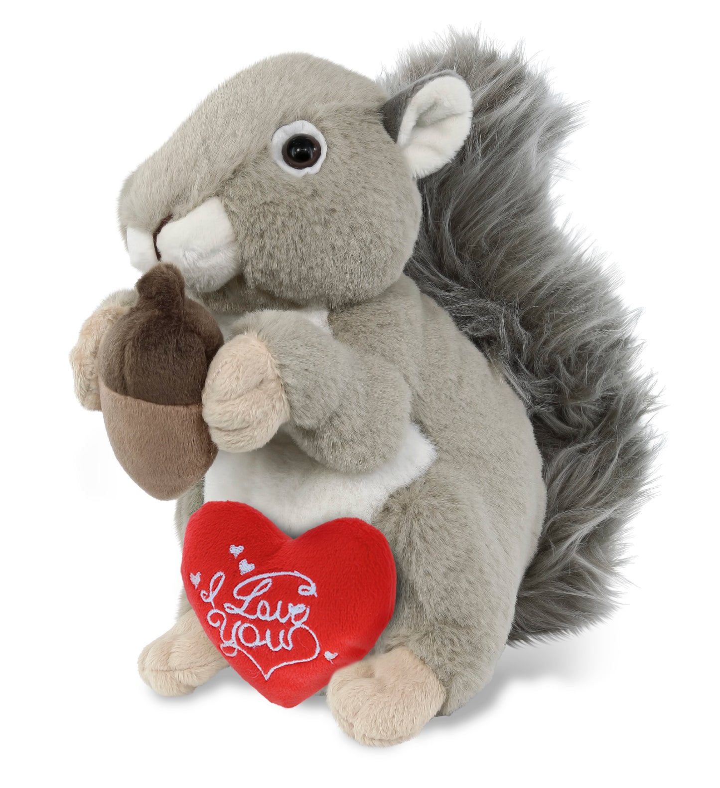 PLUSH I LOVE YOU RED HEART - SUPER-SOFT PLUSH - GREY SQUIRREL 8"