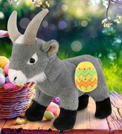 DolliBu Super Soft Cute Grey Goat with Yellow Easter Egg Plush - 12 Inches