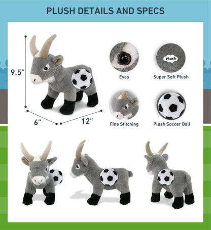 SUPER-SOFT PLUSH - GREY GOAT 12" WITH SOCCER PLUSH