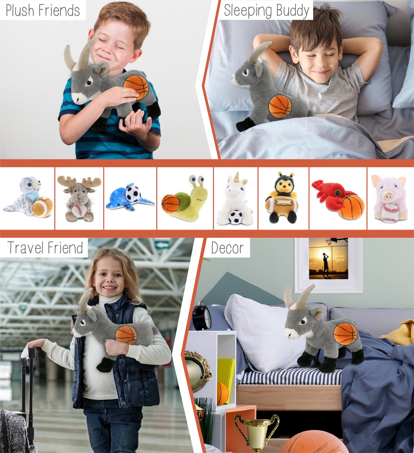 SUPER-SOFT PLUSH - GREY GOAT 12" WITH BASKETBALL PLUSH