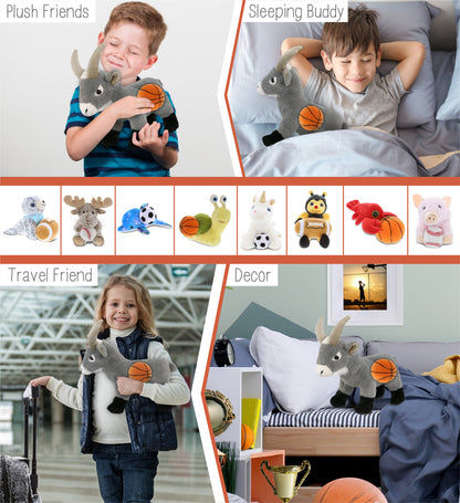 SUPER-SOFT PLUSH - GREY GOAT 12" WITH BASKETBALL PLUSH