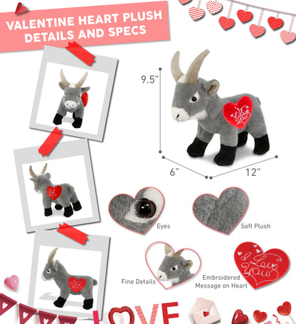PLUSH I LOVE YOU RED HEART - SUPER-SOFT PLUSH - GREY GOAT 12"