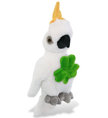 DolliBu Super Soft Cockatoo Stuffed Animal with Green Plush Shamrock - 10 Inch