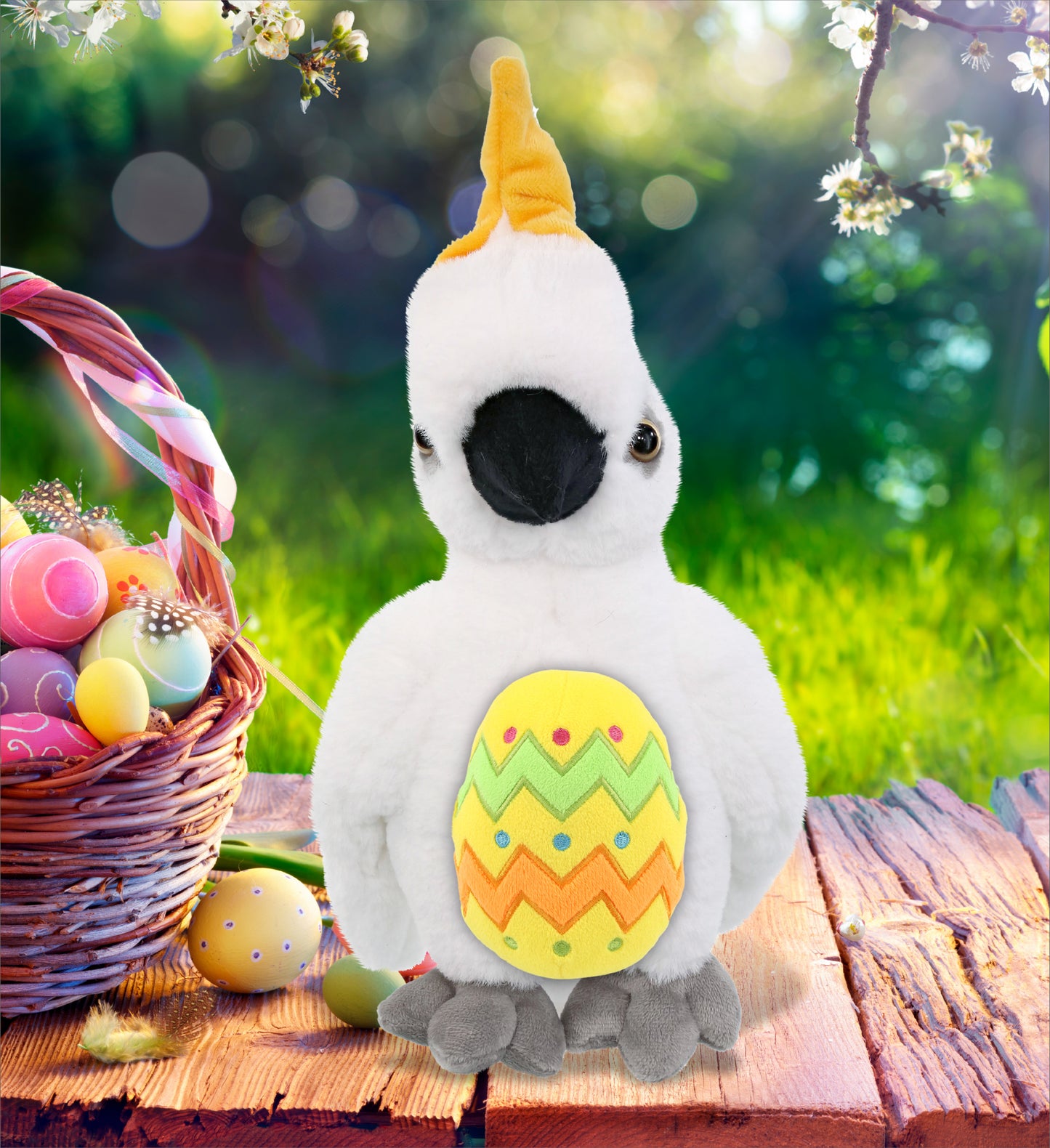 DolliBu Super Soft Cute Cockatoo with Yellow Easter Egg Plush Toy - 10 Inches