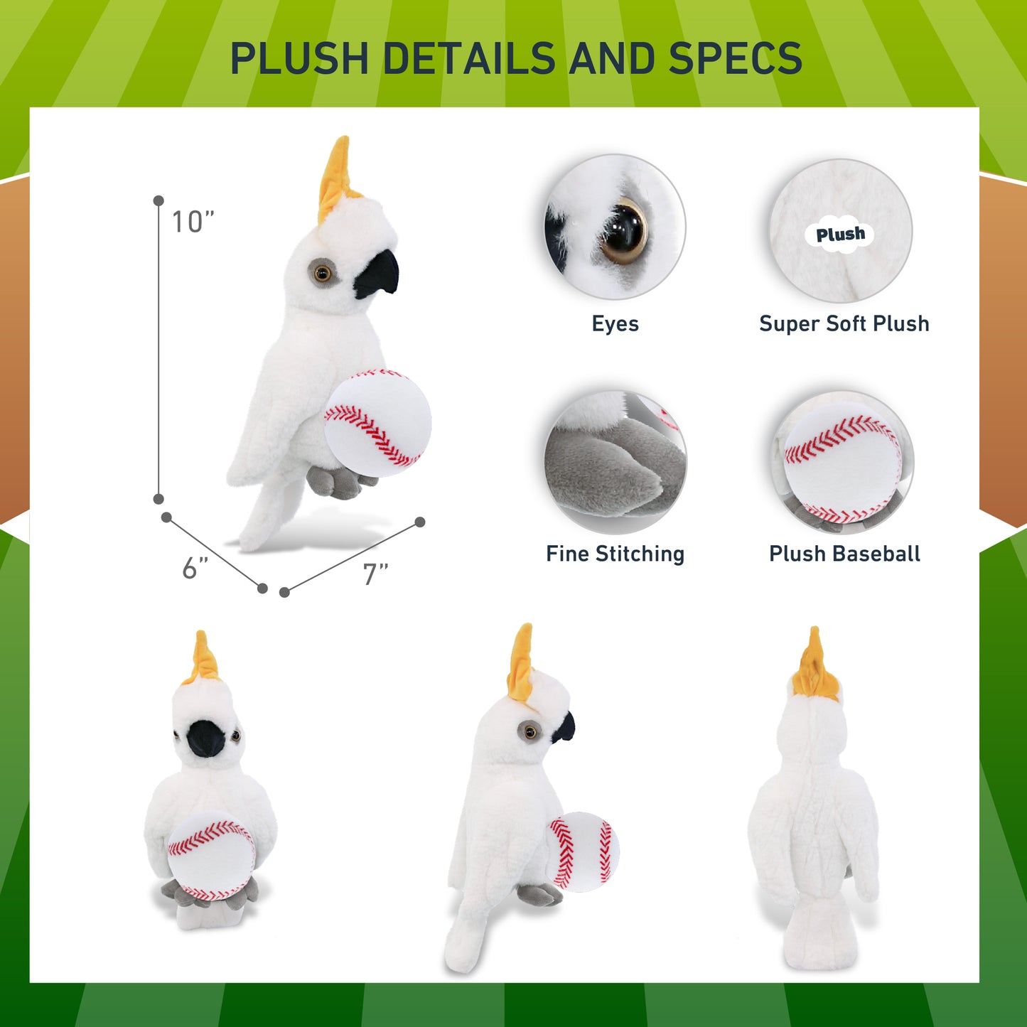 SUPER-SOFT PLUSH - COCKATOO 10" WITH BASEBALL PLUSH