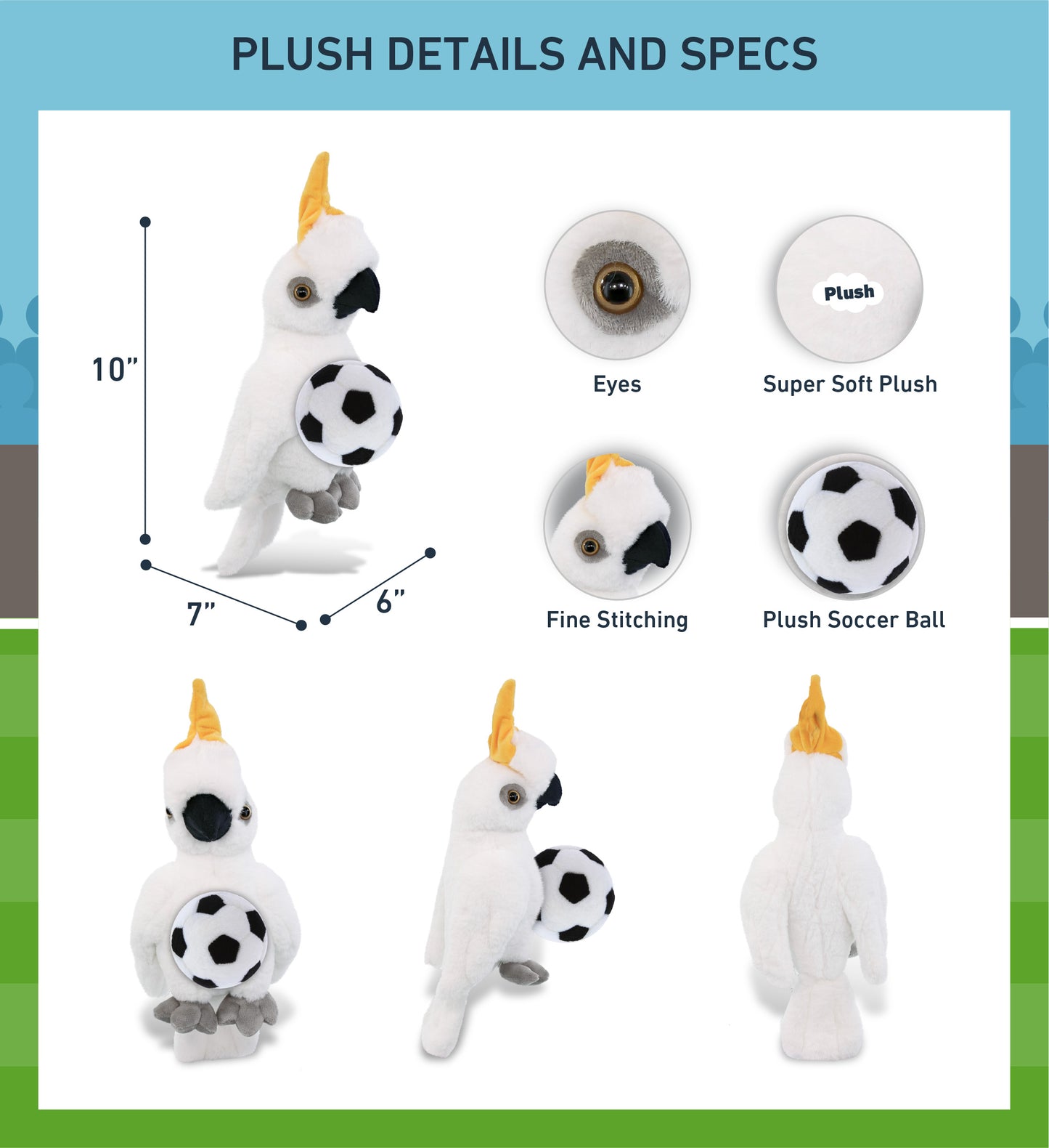 SUPER-SOFT PLUSH - COCKATOO 10" WITH SOCCER PLUSH