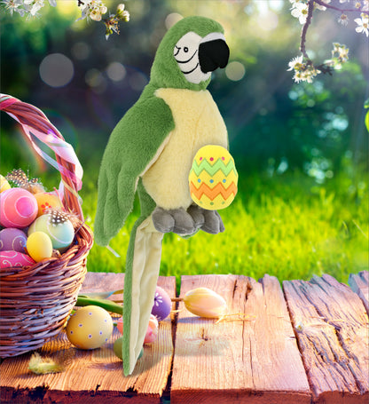 DolliBu Super Soft Cute Green Parrot with Yellow Easter Egg Plush - 9 Inches