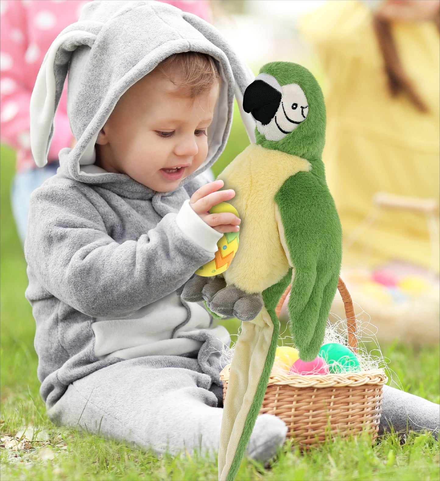 DolliBu Super Soft Cute Green Parrot with Yellow Easter Egg Plush - 9 Inches
