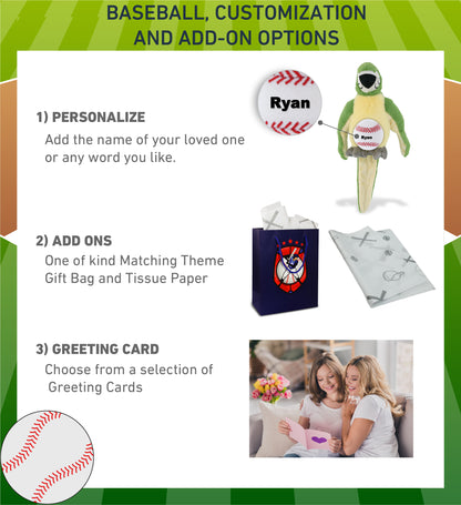 SUPER-SOFT PLUSH - GREEN PARROT 9" WITH BASEBALL PLUSH