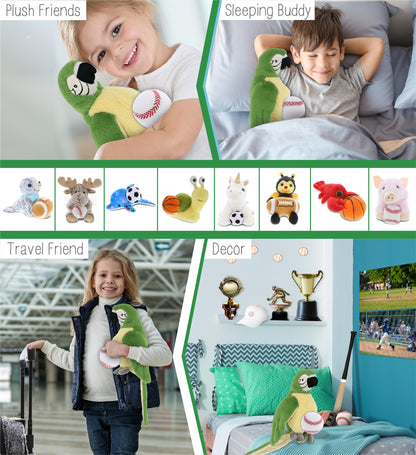 SUPER-SOFT PLUSH - GREEN PARROT 9" WITH BASEBALL PLUSH