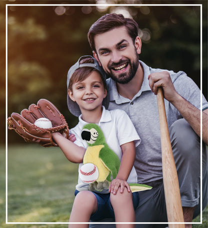SUPER-SOFT PLUSH - GREEN PARROT 9" WITH BASEBALL PLUSH