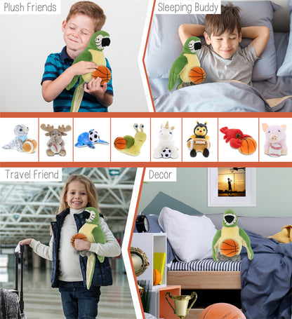 SUPER-SOFT PLUSH - GREEN PARROT 9" WITH BASKETBALL PLUSH