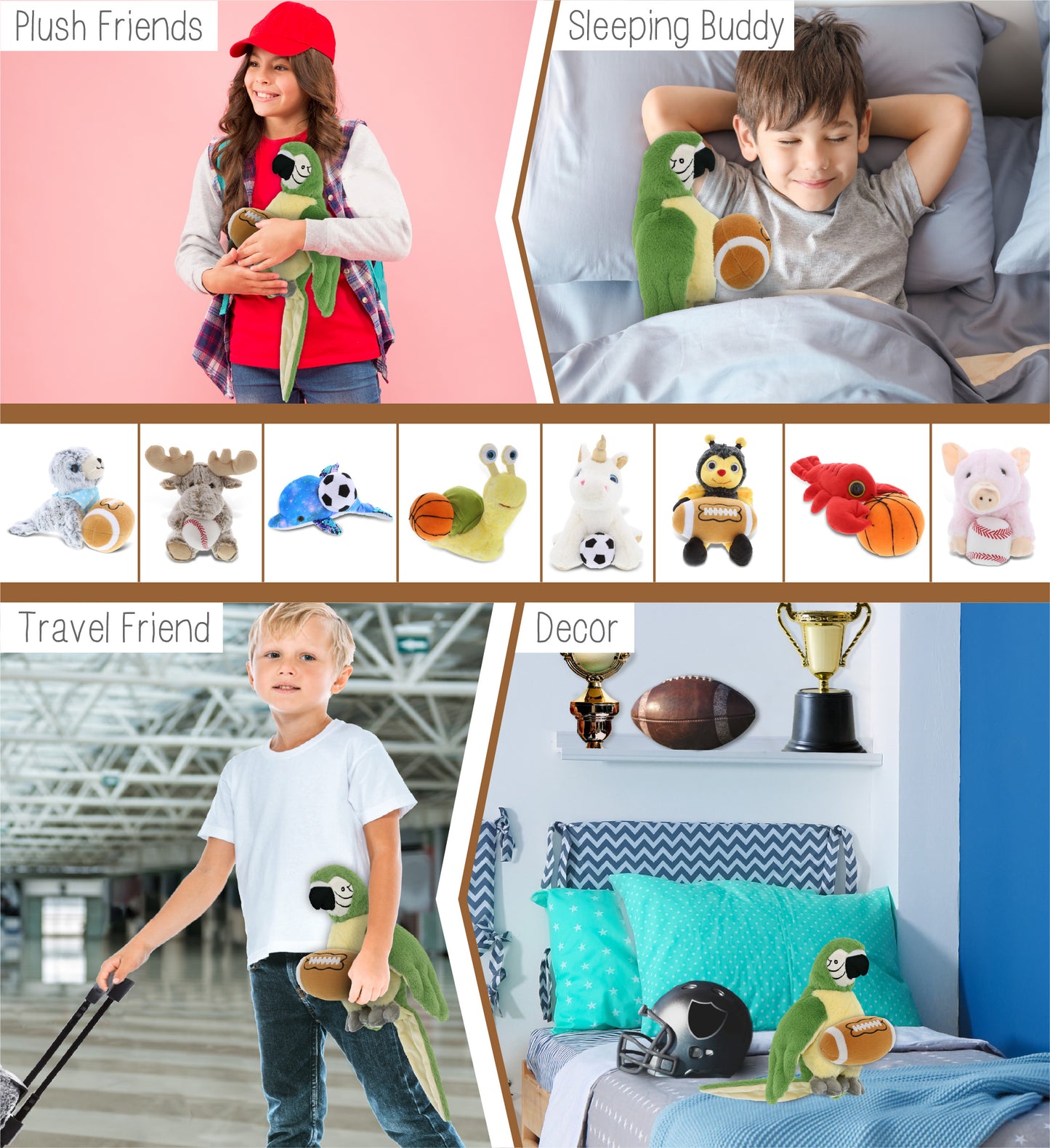 SUPER-SOFT PLUSH - GREEN PARROT 9" WITH FOOTBALL PLUSH