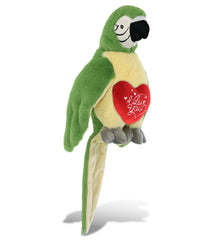 PLUSH I LOVE YOU RED HEART - SUPER-SOFT PLUSH - GREEN PARROT 9"