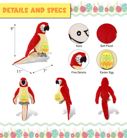 DolliBu Super Soft Cute Red Parrot with Yellow Easter Egg Plush - 9 Inches