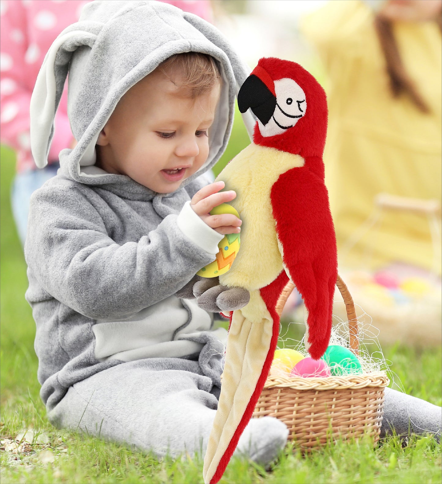 DolliBu Super Soft Cute Red Parrot with Yellow Easter Egg Plush - 9 Inches