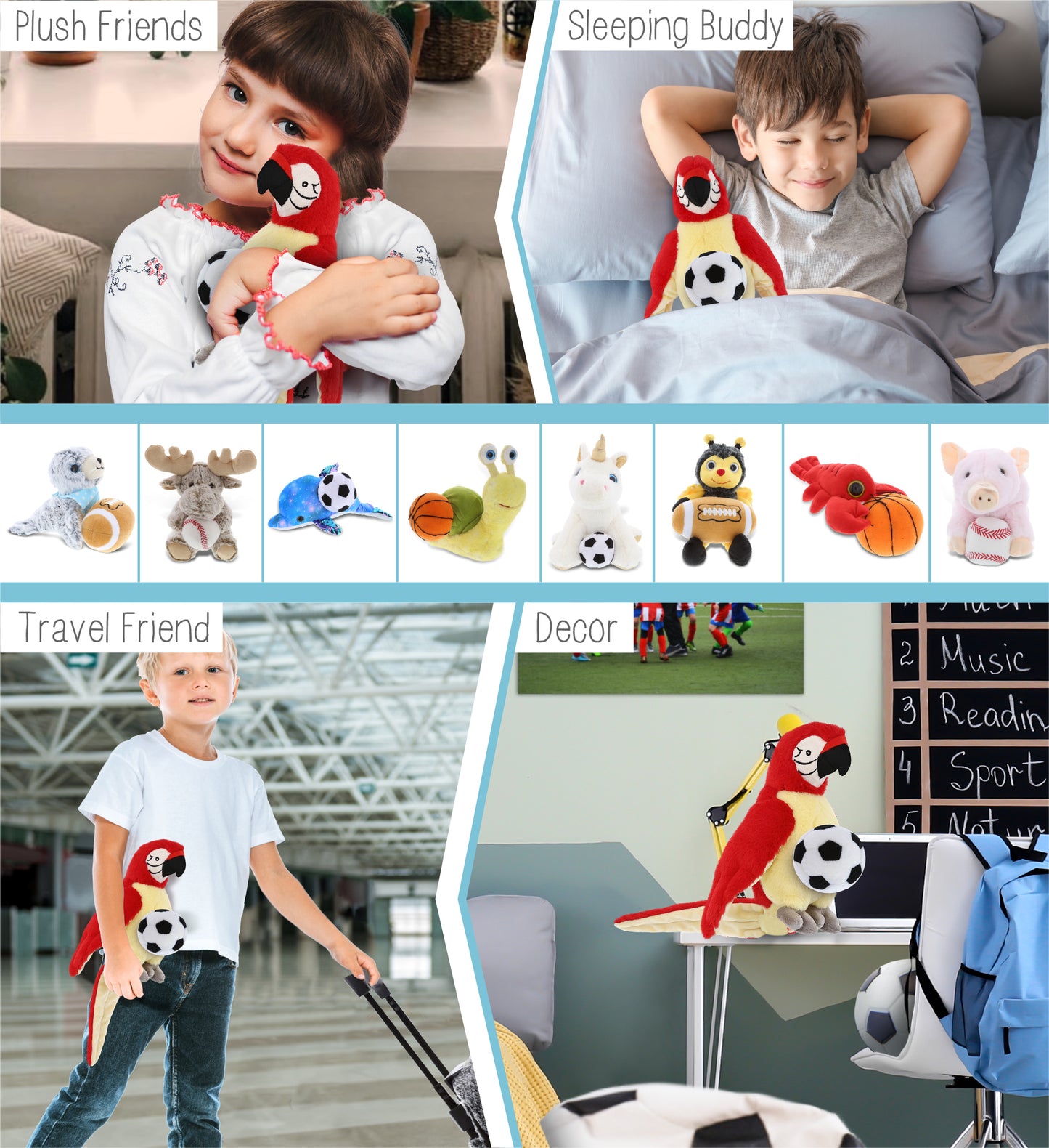 SUPER-SOFT PLUSH - RED PARROT 9" WITH SOCCER PLUSH