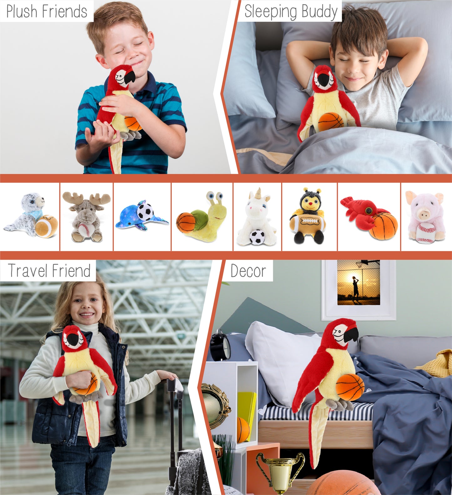 SUPER-SOFT PLUSH - RED PARROT 9" WITH BASKETBALL PLUSH