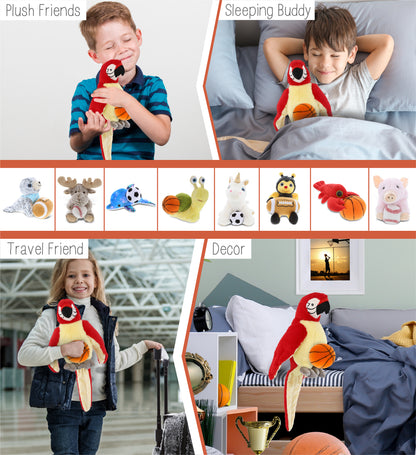 SUPER-SOFT PLUSH - RED PARROT 9" WITH BASKETBALL PLUSH