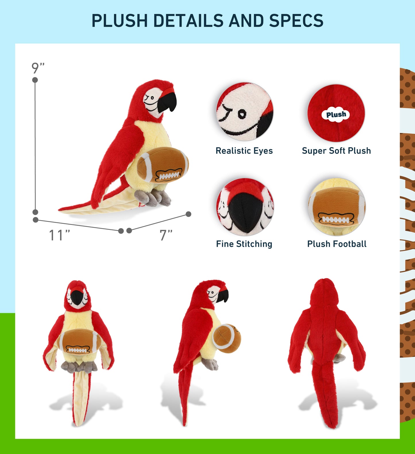 SUPER-SOFT PLUSH - RED PARROT 9" WITH FOOTBALL PLUSH