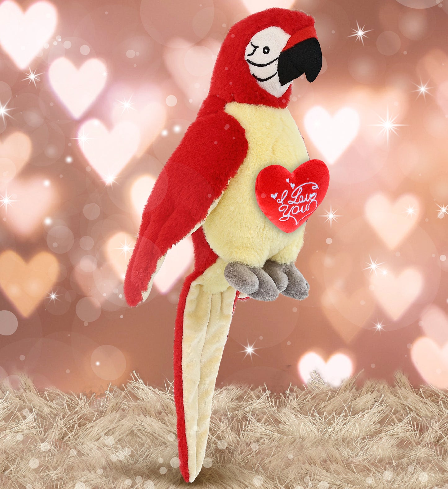 PLUSH I LOVE YOU RED HEART - SUPER-SOFT PLUSH - RED PARROT 9"