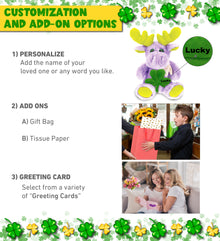 DolliBu Purple Moose with Scarf Stuffed Toy with Green Plush Shamrock - 12 Inch
